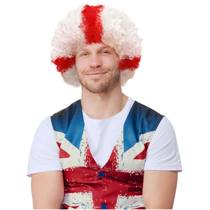 England Afro Wig Adult White Red Adult Costume Accessory 1