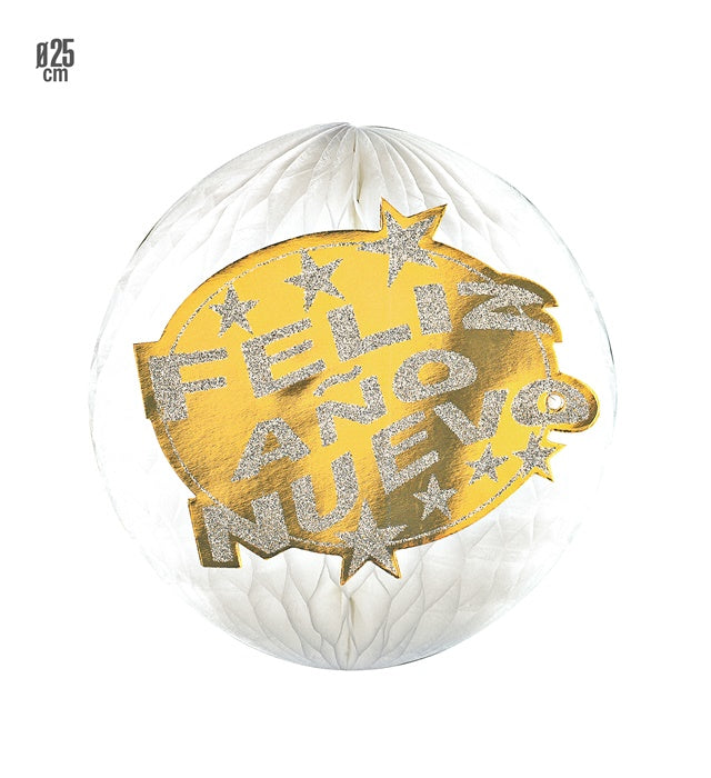 Holographic &  Feliz Año Nuevo Honeycomb Paper Ball Ø 25 Cm - Gold & Silver Ass.