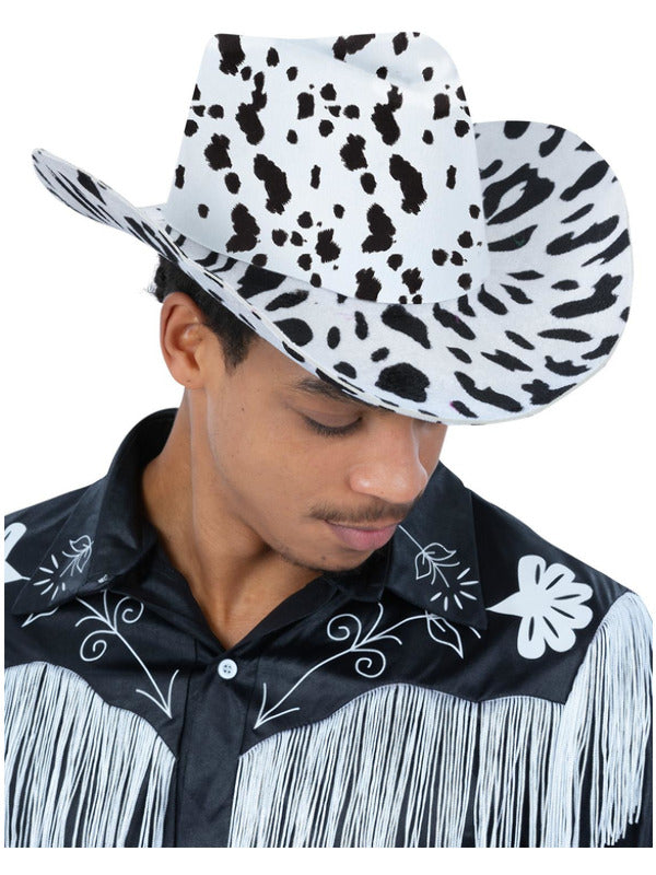 Cow Print Cowboy Hat with Cord Cowgirl Costume Accessory 1