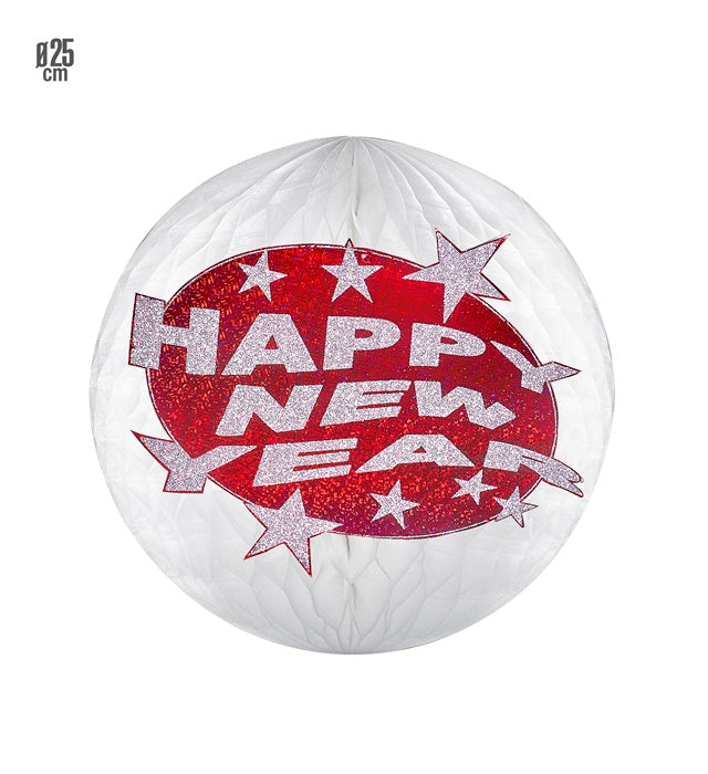 Red Holographic &  Happy New Year Honeycomb Paper Ball Ø 25 Cm
