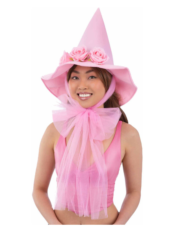 Pink Floral Good Witch Hat with Mesh Bow 1
