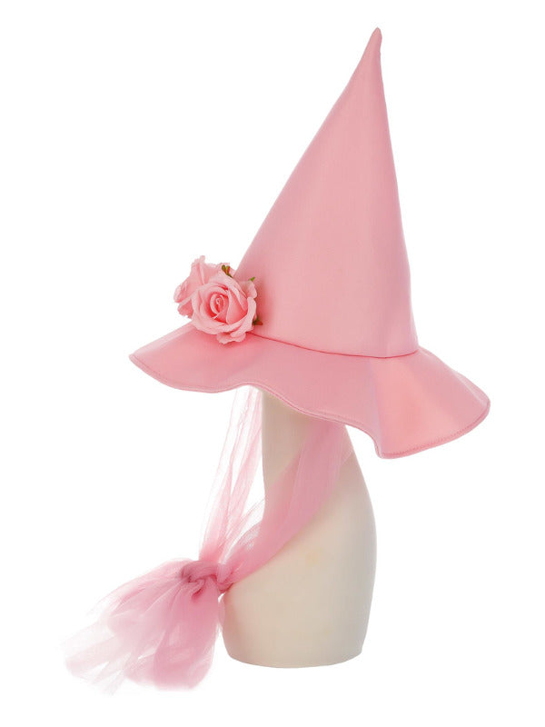 Pink Floral Good Witch Hat with Mesh Bow 2