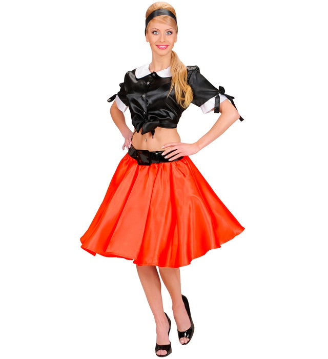 Red Satin Skirt With Sewn-In Petticoat