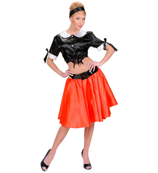 Red Satin Skirt With Sewn-In Petticoat