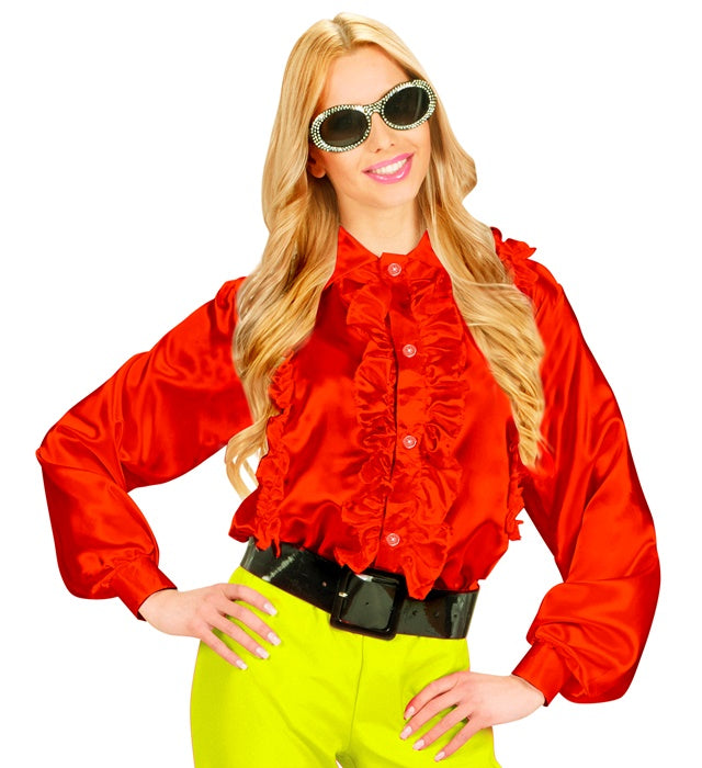 Satin Red Ruffle Shirt