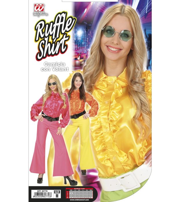 Satin Ruffle Shirt 3 Colors Ass.: Pink, Orange, Yellow
