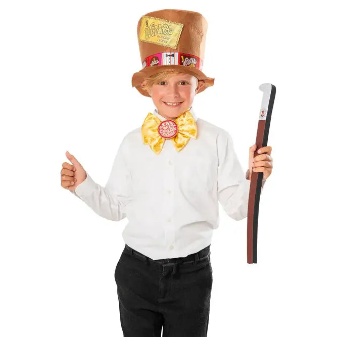 Willy Wonka Child Felt Top Hat Bow Tie and Cane Set 1