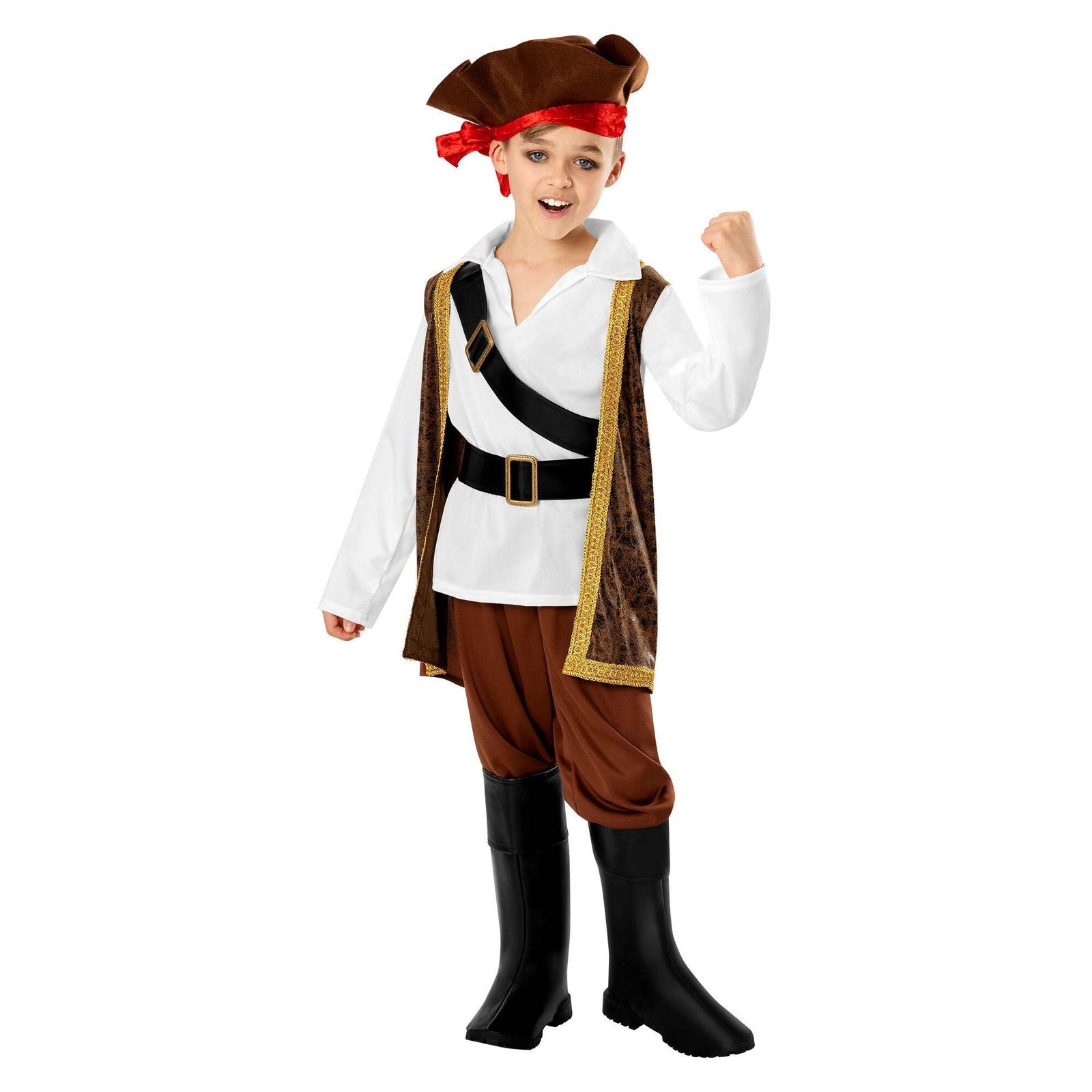 Kids Pirate Costume Hat Vest Boot Covers Belt Trousers 1