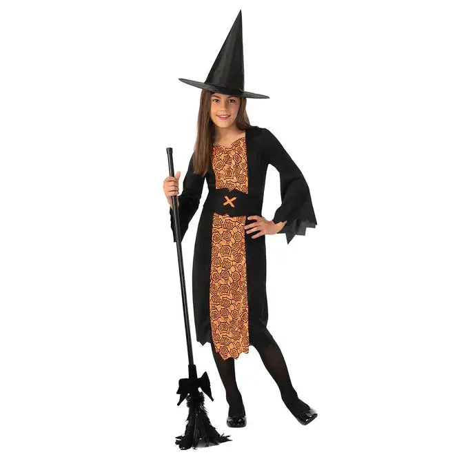 Kids Witch Costume Orange and Black Hocus Pocus Dress 1