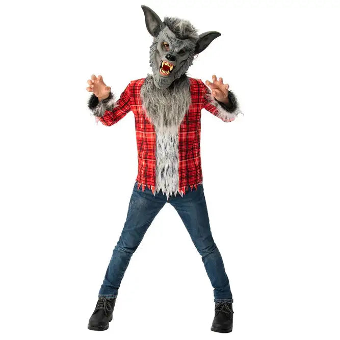 Werewolf Costume Kids Shirt and Grey Wolf Mask 1