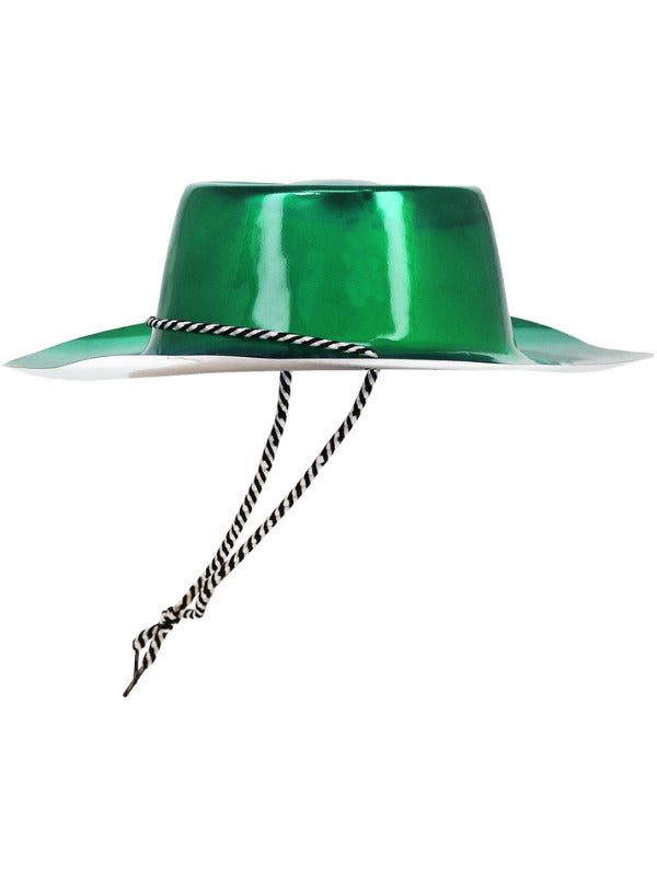 Green Metallic Cowboy Hat with Cord Cowgirl Costume Accessory 2