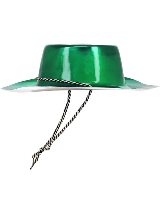 Green Metallic Cowboy Hat with Cord Cowgirl Costume Accessory 2