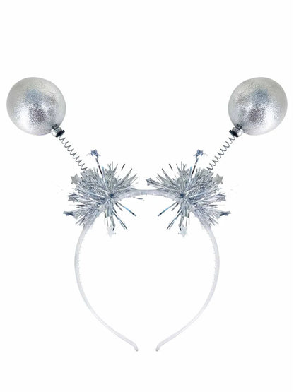 Silver Metallic Ball Bopper Headband with Tinsel Adult Costume Accessory 2