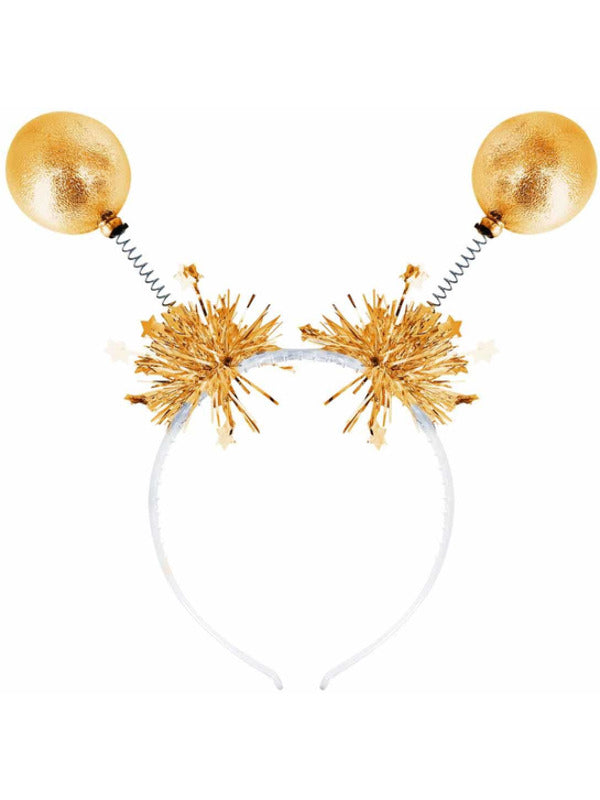 Gold Metallic Ball Bopper Headband with Tinsel 1