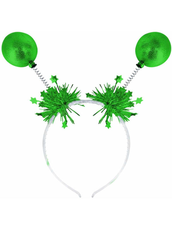 Green Metallic Ball Bopper Headband with Tinsel Adult Costume Accessory 1