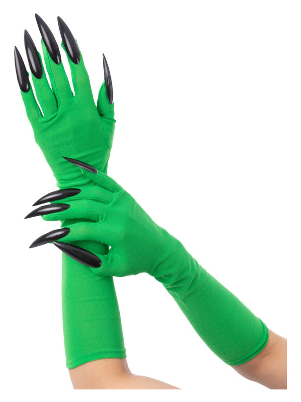 Green Wicked Witch Gloves with Black Nails 43cm Length 1