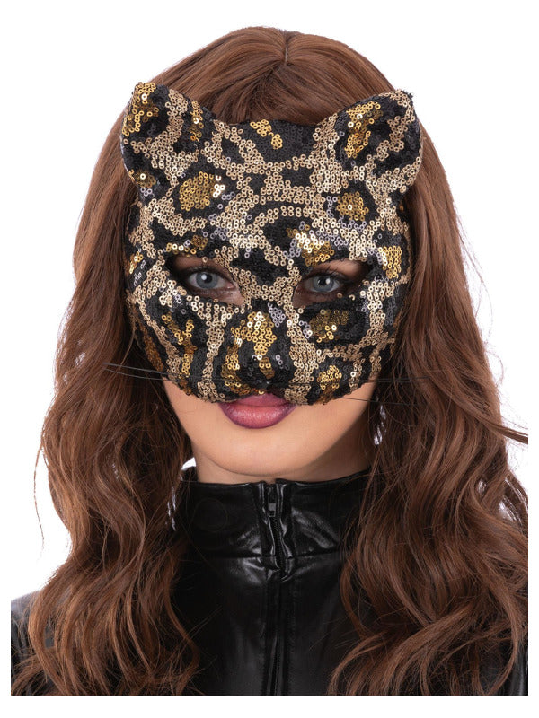 Sequin Leopard Cat Mask on Elastic Strap 1