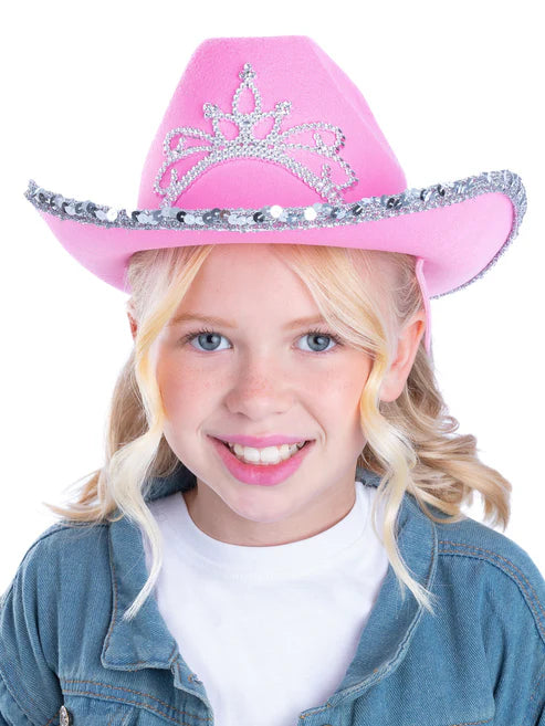 Girls Pink Tiara Cowboy Hat 1