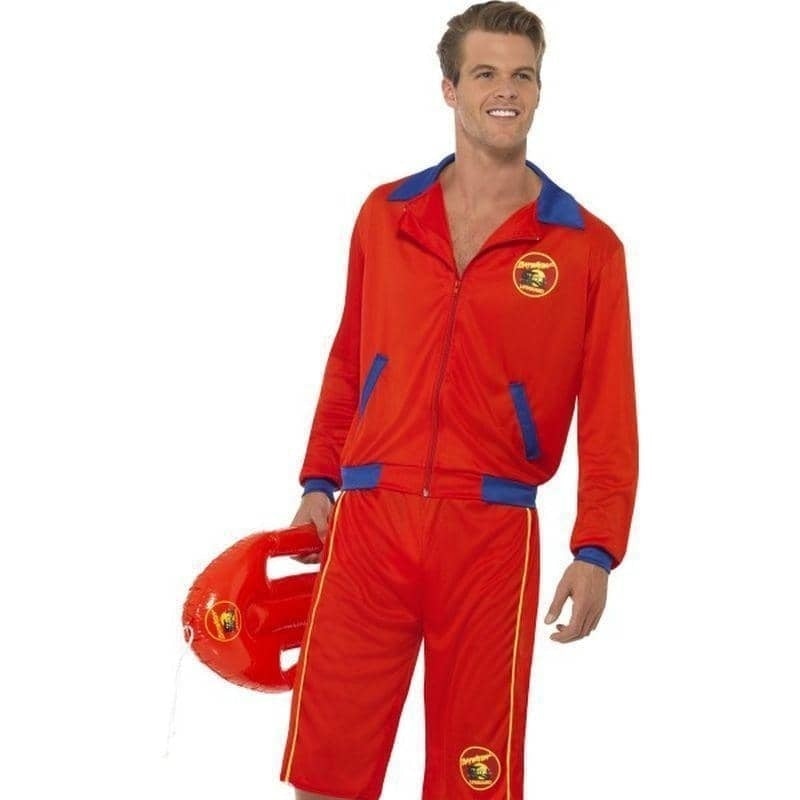 80s Baywatch Beach Mens Lifeguard Costume Adult Red Blue Jacket Shorts 1