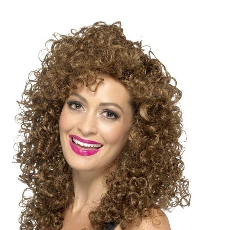 80s Boogie Babe Adult Long Curly Brown Wig_1