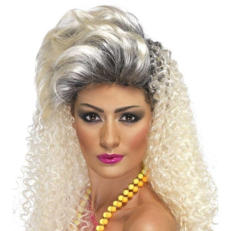 80s Bottle Wig Adult Blonde Brown Curly 1