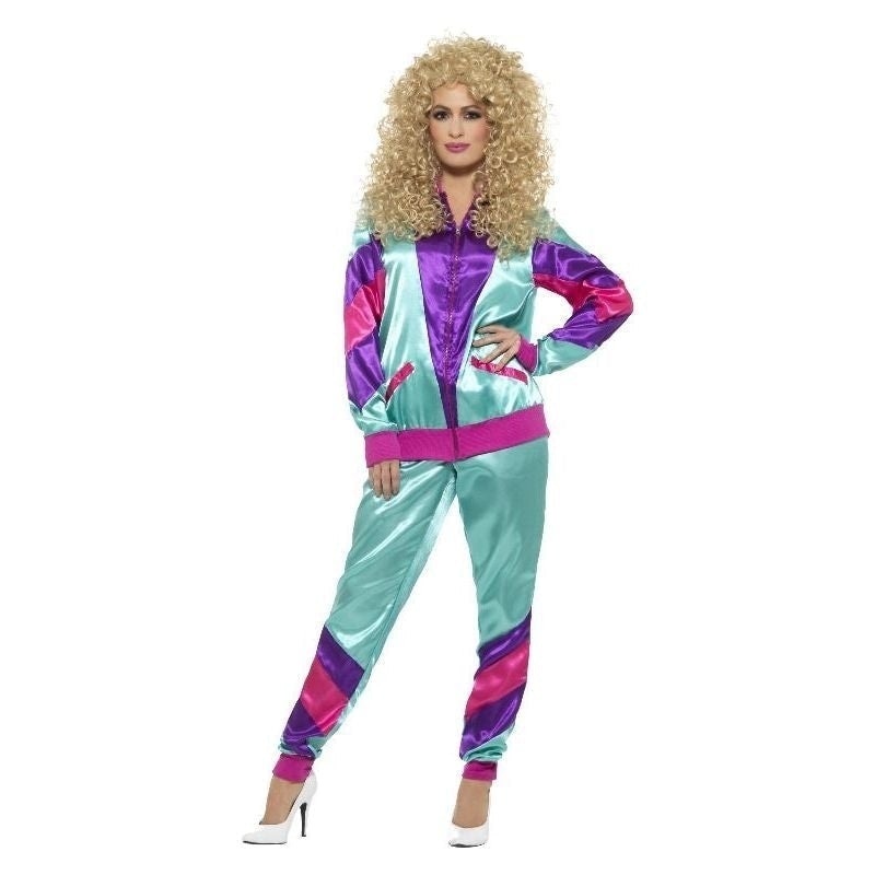 Shell Suit Costume Ladies Teal Purple Jacket and Trousers 80s Height of Fashion 1
