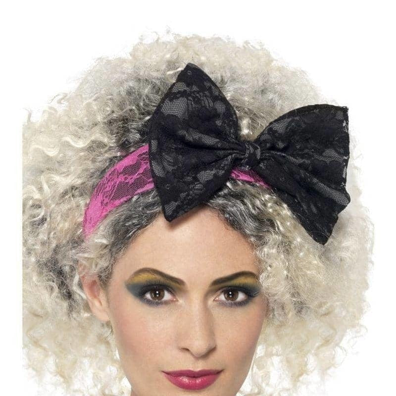 80s Lace Headband Adult Black Pink 1