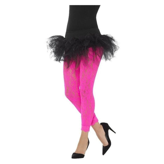 80s Lace Leggings Adult Floral Footless Neon Pink Costume Accessory 1