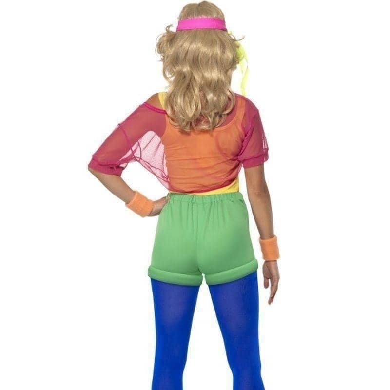 80s Lets Get Physical Girl Costume Adult Multi Coloured Leotard Top Shorts Headband 2