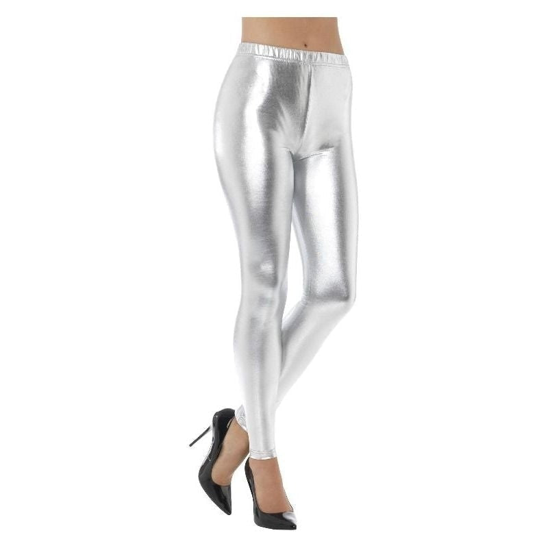 80s Metallic Silver Disco Leggings Adult Costume Accessory 1
