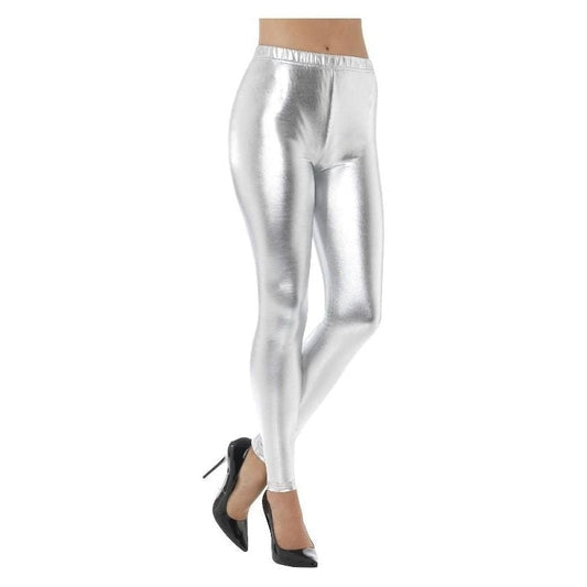 80s Metallic Silver Disco Leggings Adult Costume Accessory 1