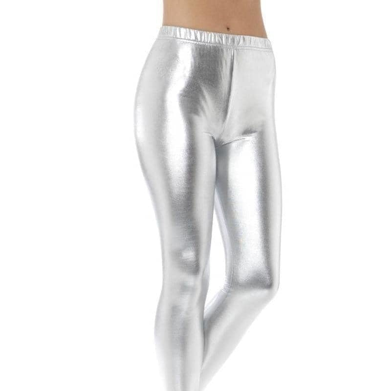 80s Metallic Disco Leggings Adult Silver_1