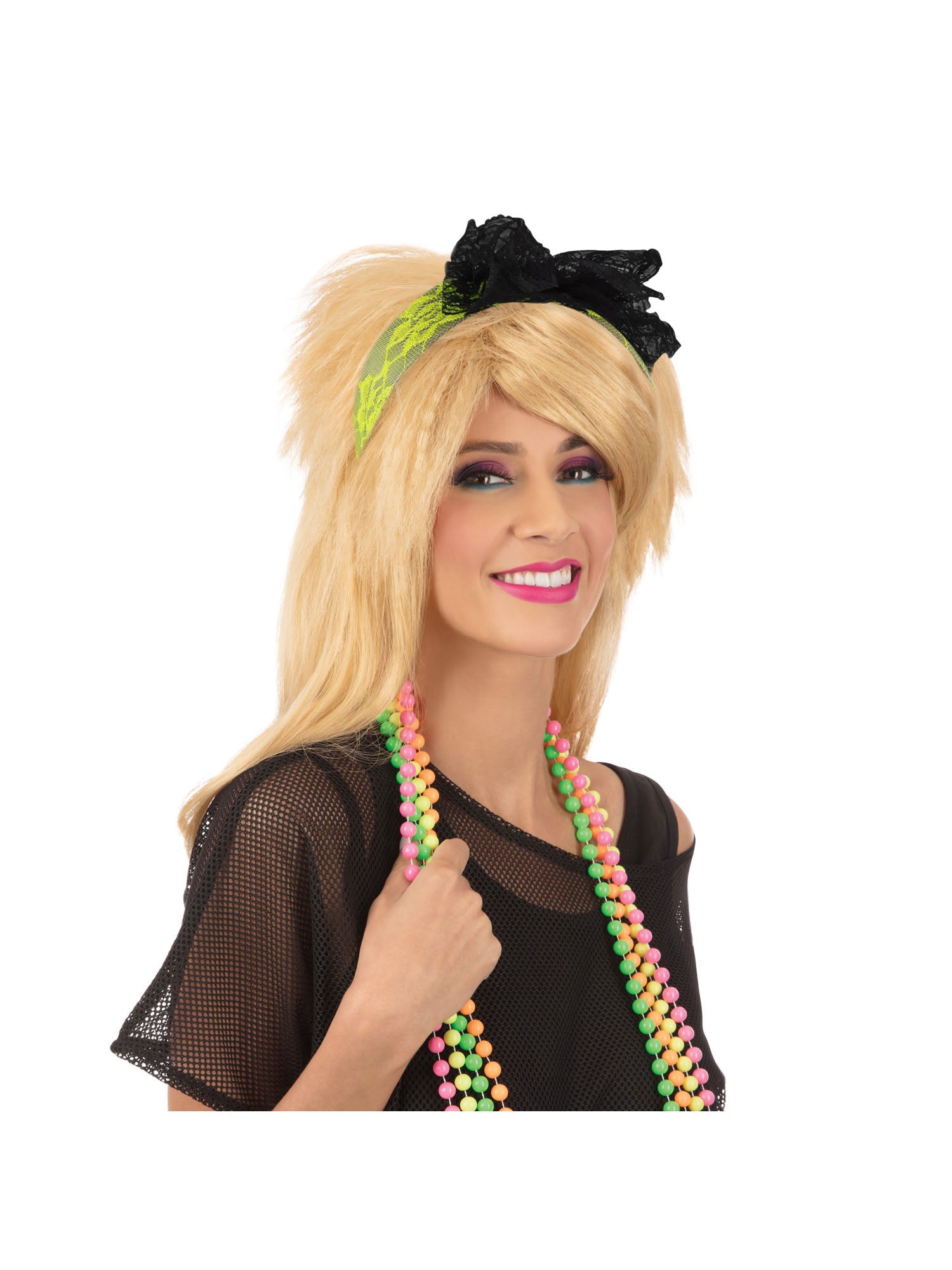 80s Neon Lace Headband Yellow 2