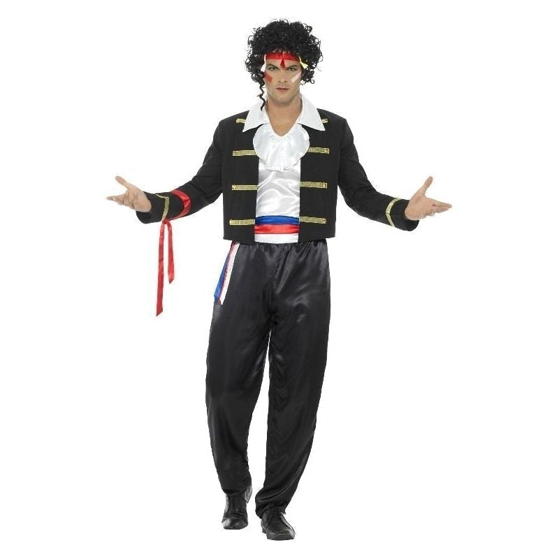 80s New Romantic Costume Adult Black Jacket with White Faux Shirt Trousers and Headband 1