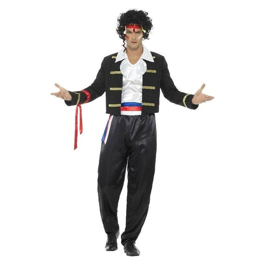 80s New Romantic Costume Adult Black Jacket with White Faux Shirt Trousers and Headband 1