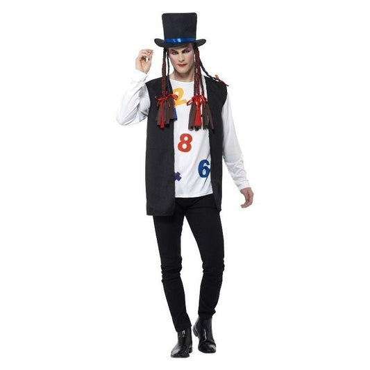 80s Pop Star Costume Adult Multi Coloured Top Waistcoat Hat 2