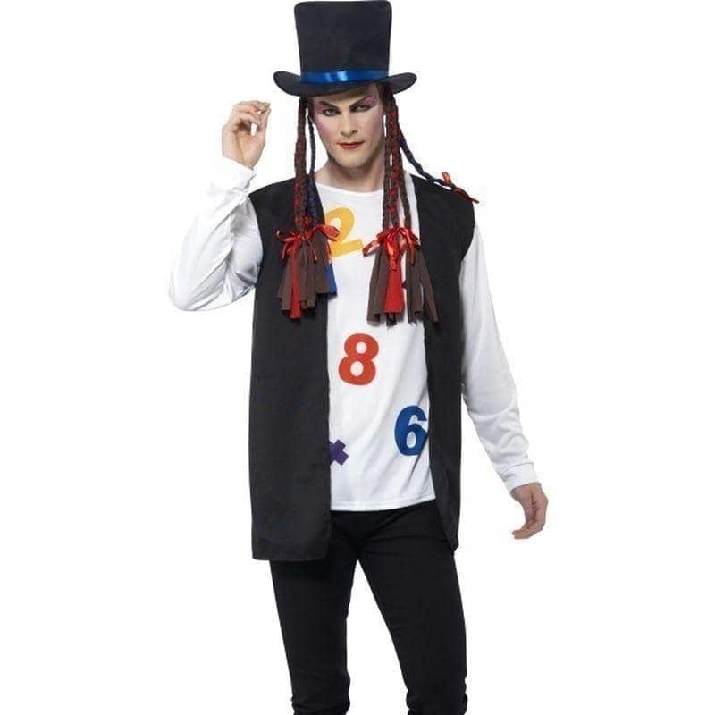 80s Pop Star Costume Adult Multi Coloured Top Waistcoat Hat 1