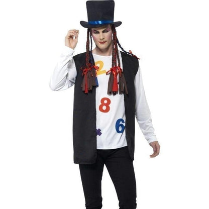 80s Pop Star Costume Adult Multi Coloured Top Waistcoat Hat 1