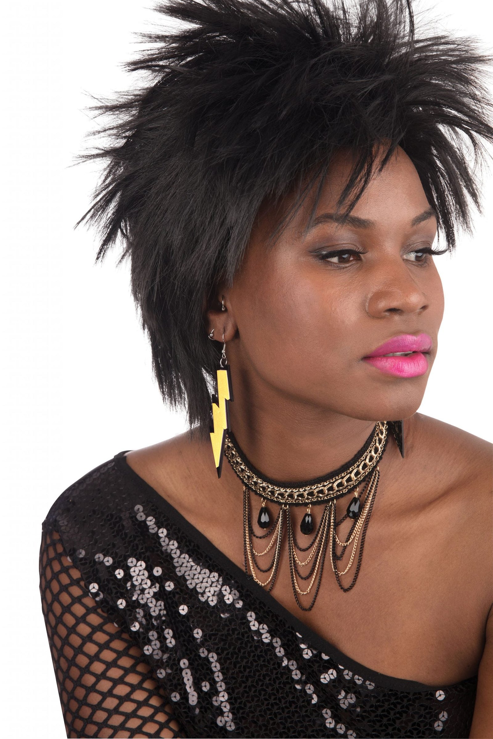 80s Rave Earrings Yellow Lightning Bolts 1