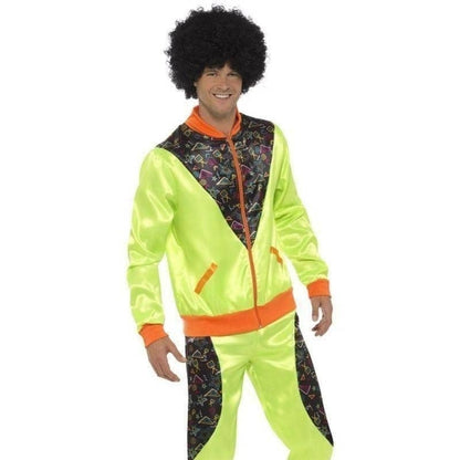 80s Retro Shell Suit Costume Adult Neon Green Trousers Jacket 1