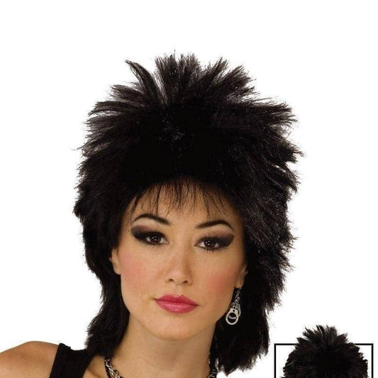 80s Rock Idol Black Wigs Unisex 2