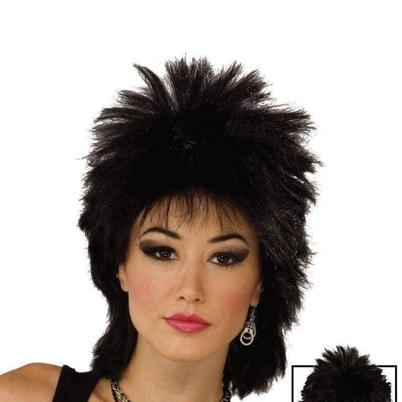 80s Rock Idol Black Wigs Unisex 1
