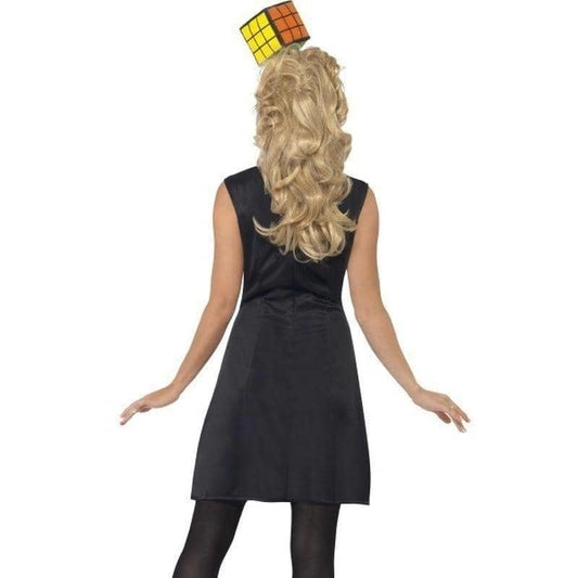 80s Rubiks Cube Costume Adult Multi Coloured Dress Bag Headband 2