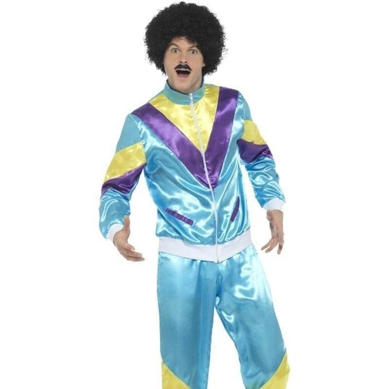 80s Scouser Height Of Fashion Shell Suit Costume Adult Blue Yellow 1