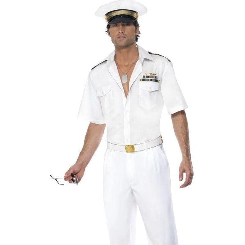 80s Top Gun Captain Costume Adult White_1