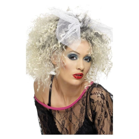 80s Wild Child Wig Adult Blonde Hairpiece Lace Bow 1