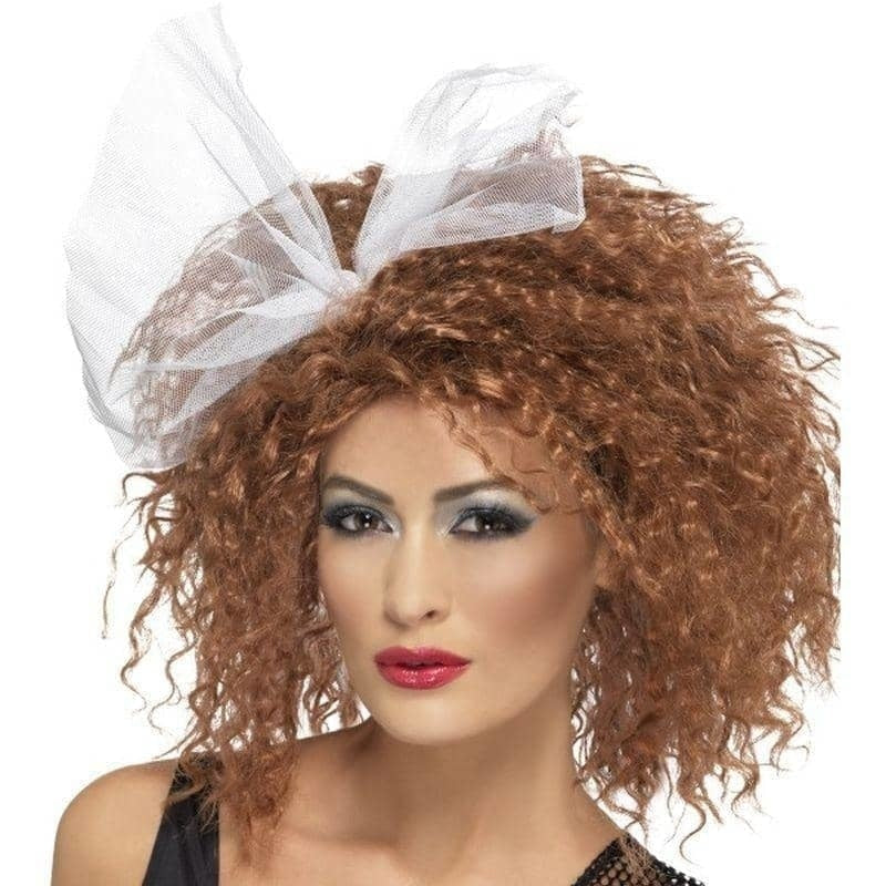 80s Wild Child Wig Adult Brown White Bow 1