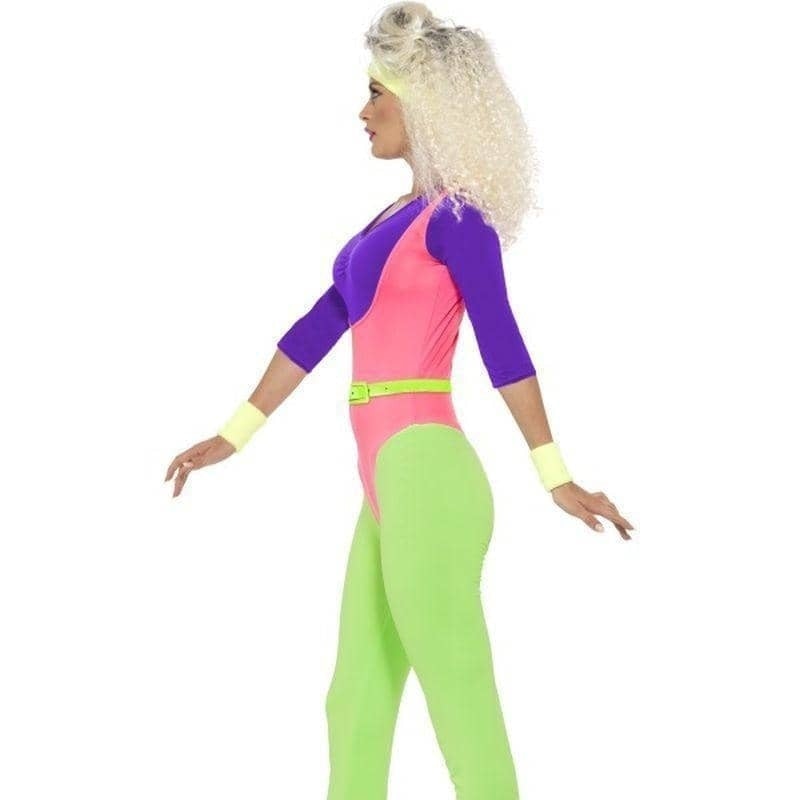 80s Work Out Costume Jumpsuit Adult Purple Pink Green 3