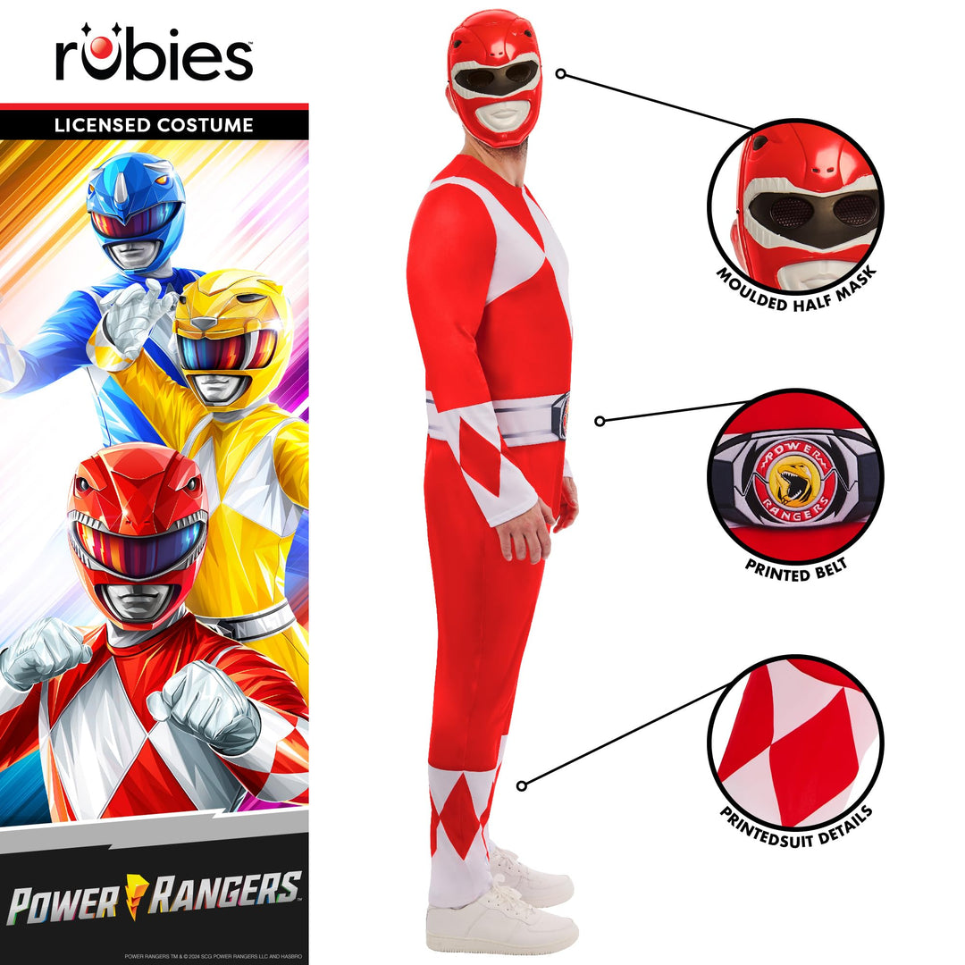 Rubie's 1001409S000 Adult Mighty Morphin Red Ranger Power Fancy Dress, 37" Chest