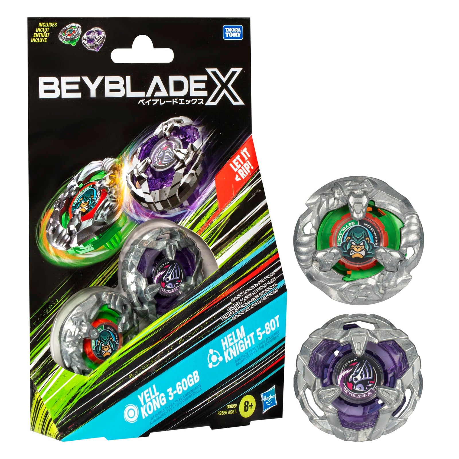 Beyblade X Yell Kong 3-60GB and Helm Knight 5-80T Top Dual Pack Set, Includes 2 Right-Spin Tops, Spinning Bey Toys for 8+ Year Old Kids, Stamina & Balance Types, for Boys and Girls 1